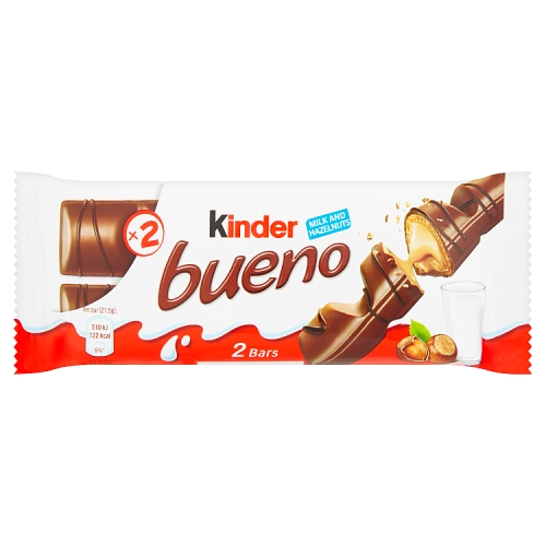 KINDER BUENO MILK CHOCOLATE AND HAZELNUTS SINGLE BAR 2 FINGER 43G