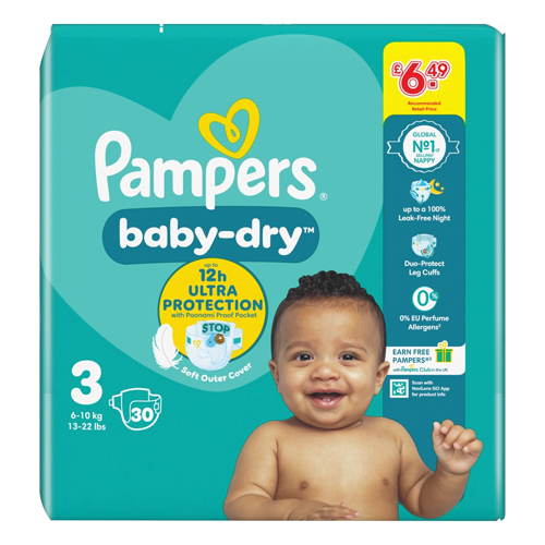 PAMPERS BABY DRY TAPED SIZE 3 CARRY PACK PMP£ 6.49 30S