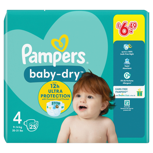 PAMPERS BABY DRY TAPED SIZE 4 CARRY PACK PMP £6.49 25S