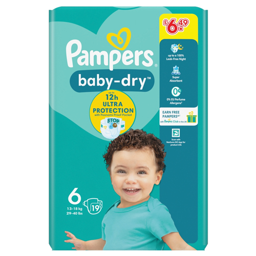 PAMPERS BABY DRY TAPED SIZE 6 CARRY PACK PMP £6.49 19S