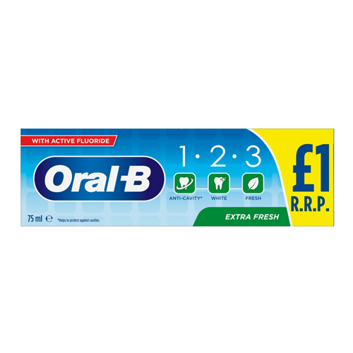 ORAL-B 123 EXTRA FRESH TOOTHPASTE PMP £1.00 75ML