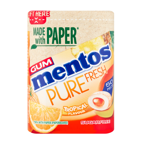 MENTOS GUM PURE FRESH PAPER BOTTLES TROPICAL 100G