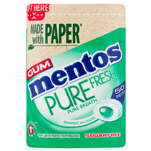 MENTOS GUM PURE FRESH PAPER BOTTLES SPEARMINT 100G