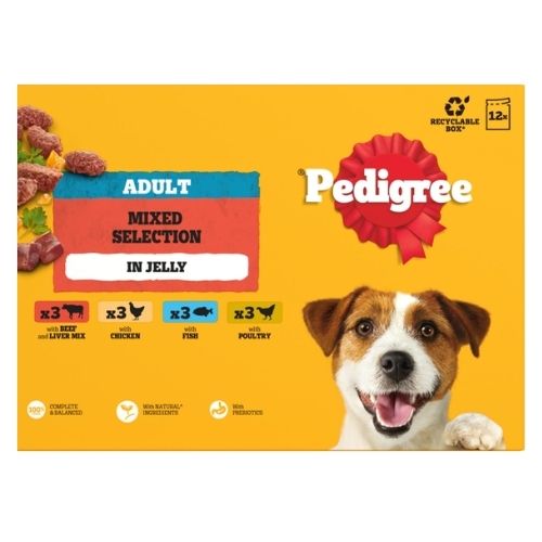 PEDIGREE ADULT WET DOG FOOD MIXED SELECTION IN JELLY POUCH 12PK 100G