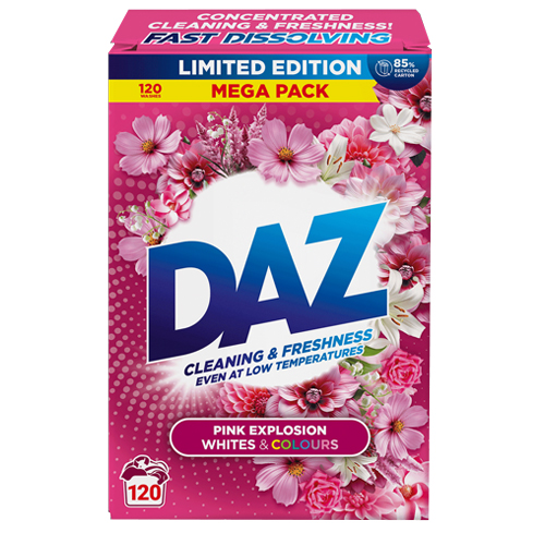 DAZ POWDER LAUNDRY DETERGENT WHITES & COLOURS 120 W PINK EXPLOSION LIMITED EDITION 6KG