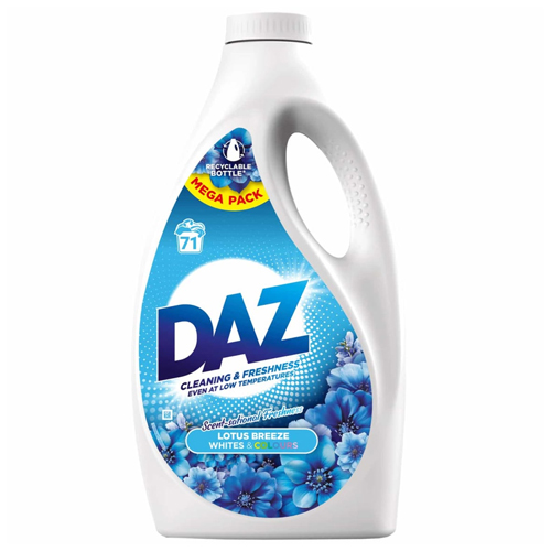 DAZ LIQUID LAUNDRY DETERGENT WHITES & COLOURS 71 W LOTUS BREEZE 2.343L