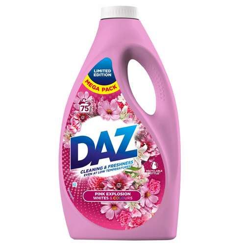 DAZ LIQUID LAUNDRY DETERGENT WHITES & COLOURS 75 W PINK EXPLOSION LIMITED EDITION 2.475L