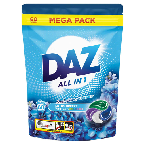 DAZ ALL-IN-1 LAUNDRY PODS WHITES & COLOURS LOTUS BREEZE 60W