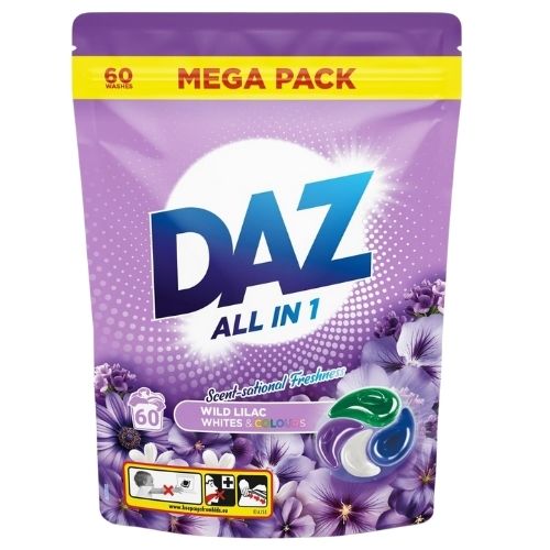 DAZ ALL-IN-1 LAUNDRY PODS WHITES & COLOURS WILD LILAC 60S