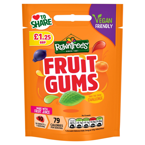 ROWNTREE'S FRUIT GUMS VEGAN FRIENDLY SWEETS SHARING BAG PMP £1.25 120G