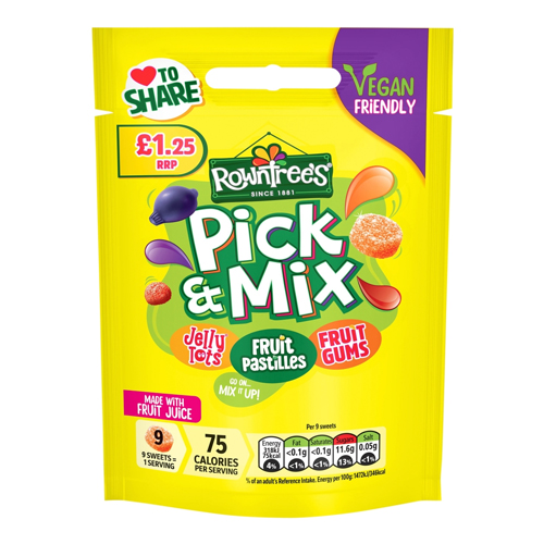 ROWNTREE'S PICK & MIX VEGAN FRIENDLY SWEETS SHARING BAG PMP £1.25 120G