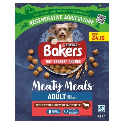 BAKERS MEATY MEALS BEEF DRY DOG FOOD PMP £4.15 1KG