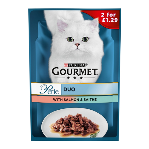 GOURMET PERLE DUO WITH SALMON & SAITHE 2 FOR PMP £1.29 85G