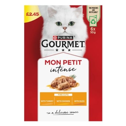 GOURMET MON PETIT CAT FOOD POUCHES CHICKEN PMP £2.45 6PK 50G