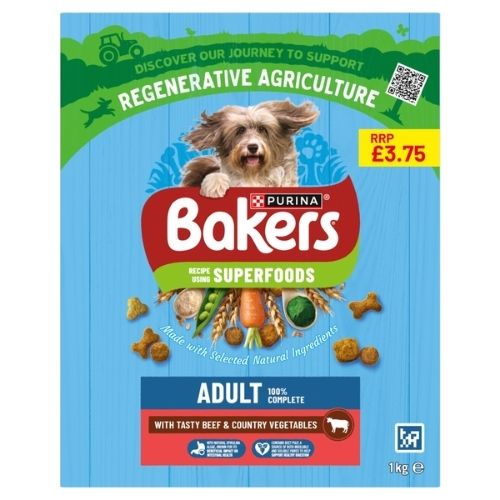 BAKERS ADULT BEEF & VEGETABLE DRY DOG FOOD PMP £3.75 1KG