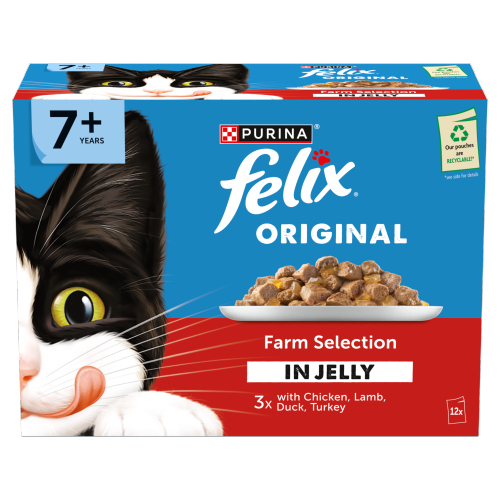 FELIX SENIOR CAT FOOD FARM SELECTION IN JELLY 12PK 85G