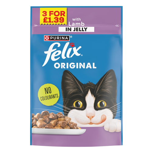 FELIX ORIGINAL LAMB IN JELLY WET CAT FOOD 3FOR PMP £1.39 85G