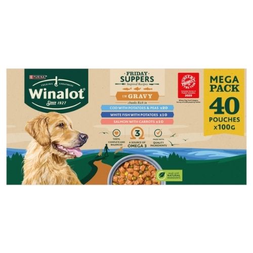 WINALOT FRIDAY SUPPERS MIXED VARIETY FISH IN GRAVY WET DOG FOOD 40X100G