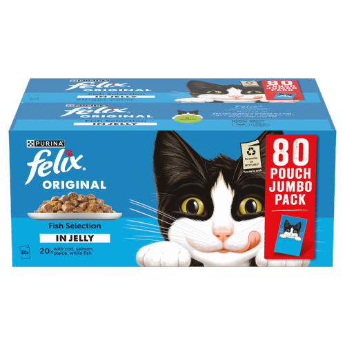 FELIX CAT FOOD FISH SELECTION IN JELLY 80PK 85G