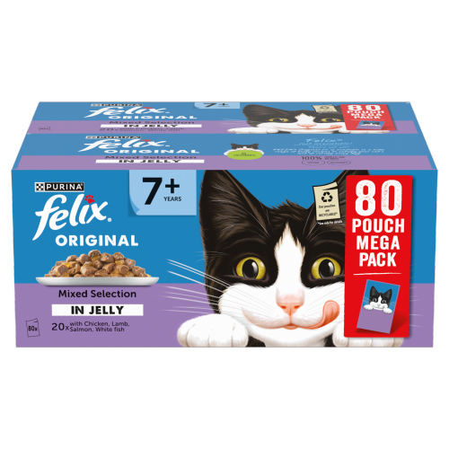 FELIX SENIOR CAT FOOD MIXED SELECTION IN JELLY 80PK 85G