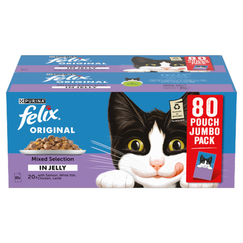 FELIX CAT FOOD MIXED SELECTION IN JELLY 80PK 85G