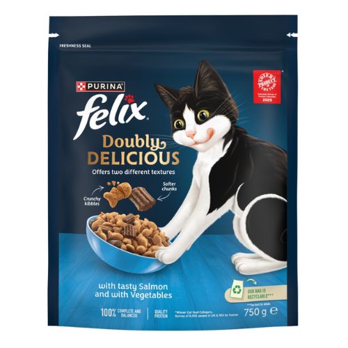 FELIX DOUBLY DELICIOUS SALMON & VEGETABLES DRY CAT FOOD 750G