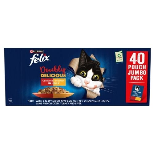 FELIX AGAIL DOUBLY DELICIOUS COUNTRYSIDE SELECTION WET CAT FOOD 40PK 85G