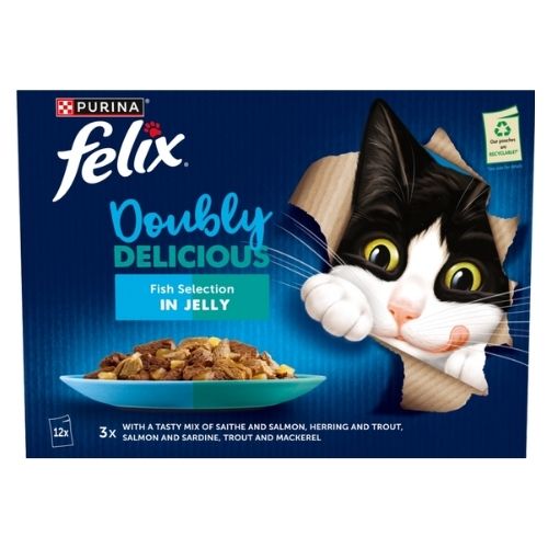 FELIX DOUBLY DELICIOUS FISH SELECTIONS IN JELLY WET CAT FOOD 12PK 85G