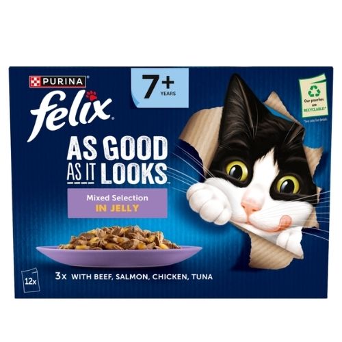FELIX AGAIL SENIOR 7+ MIXED IN JELLY WET CAT FOOD 12PK 85G
