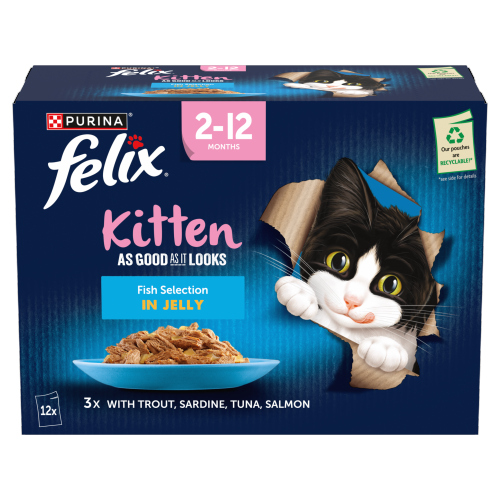 FELIX AGIL KITTEN FISH IN JELLY WET CAT FOOD 12PK 85G