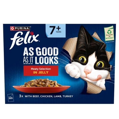FELIX AGAIL SENIOR 7+ MEAT IN JELLY WET CAT FOOD 12PK 85G
