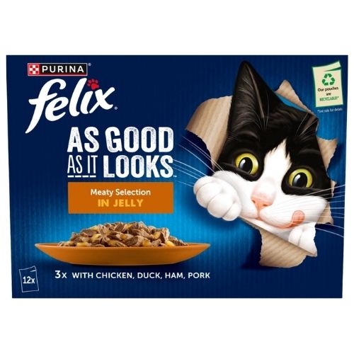 FELIX AGAIL MEATY SELECTIONS IN JELLY WET CAT FOOD 12PK 85G