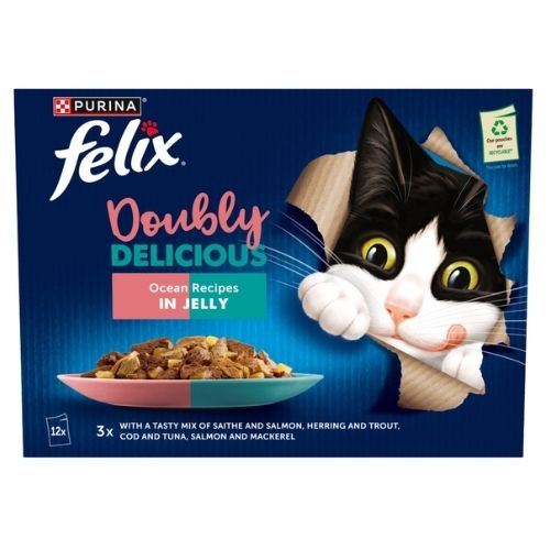 FELIX DOUBLY DELICIOUS OCEAN RECIPES IN JELLY WET CAT FOOD 12PK 85G