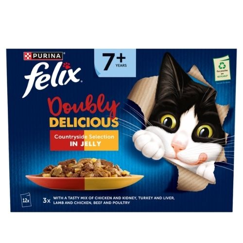 FELIX DOUBLY DELICIOUS SENIOR 7+ COUNTRYSIDE WET CAT FOOD 12PK 85G