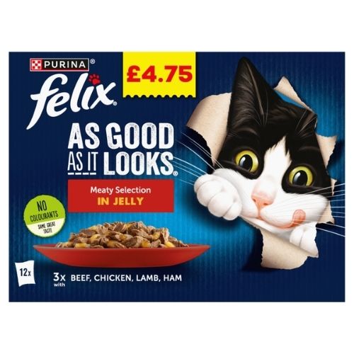 FELIX AGAIL MEATY SELECTION IN JELLY WET CAT FOOD PMP £4.75 12PK 85G