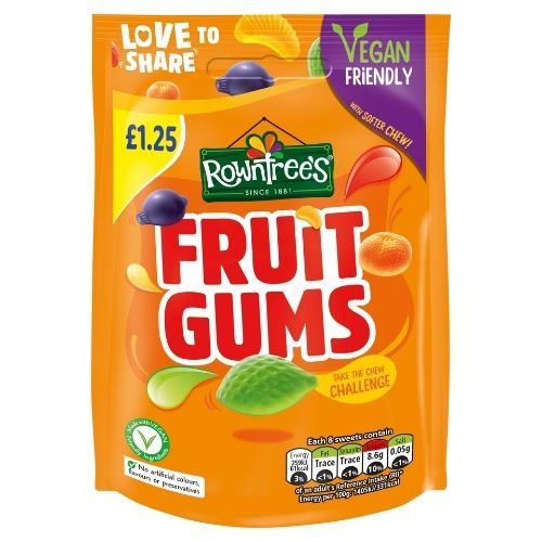 ROWNTREE'S FRUIT GUMS POUCH PMP £1.25 120G