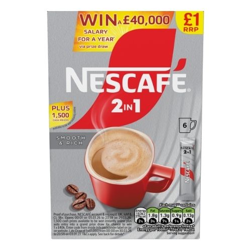 NESCAFE 2 IN 1 SMOOTH RICH PMP £1.00 6PK 9G