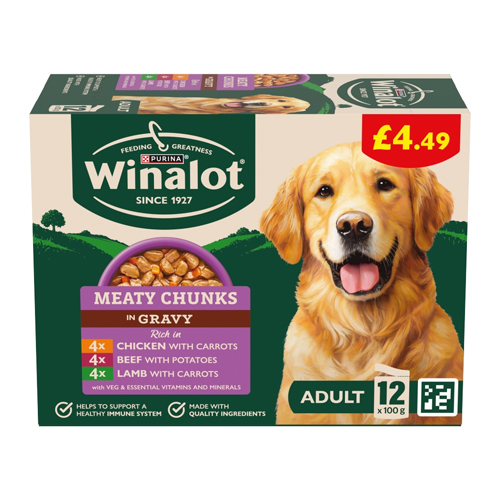 WINALOT MEATY CHUNKS IN GRAVY PMP £4.49 12PK 100G