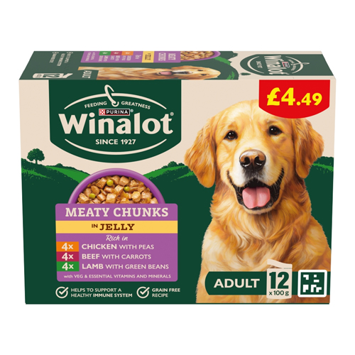 WINALOT MEATY CHUNKS MIXED IN JELLY WET DOG FOOD PMP £4.49 12PK100G