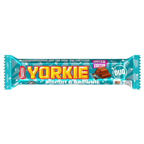 YORKIIE DUO BISCUIT & BROWNIE FLAVOUR MILK CHOCOLATE BAR 66G