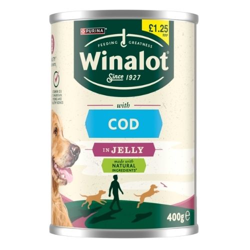 WINALOT CLASSICS COD IN JELLY WET DOG FOOD PMP £1.25 400G