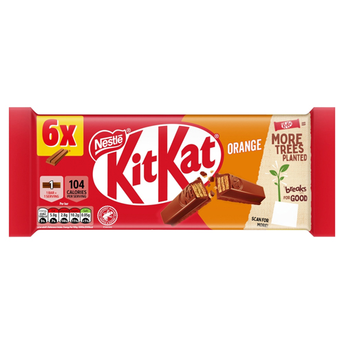 KITKAT 2 FINGER ORANGE CHOCOLATE BISCUIT BAR 6PK 124.4G