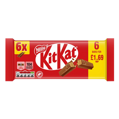 KITKAT 2 FINGERS MILK BISCUIT BAR 6PK PMP £1.69 124.2G