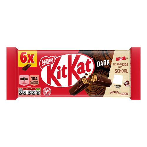 KITKAT 2 FINGER DARK CHOCOLATE BISCUIT BAR 6PK 124.2G
