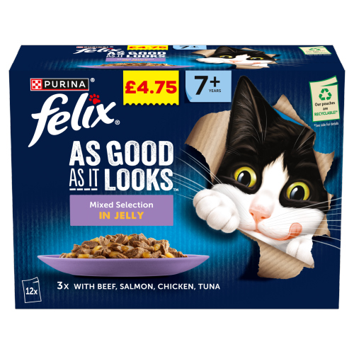 FELIX AS GOOD AS IT LOOKS SENIOR MVC BEEF PMP £4.75 12PK 85G