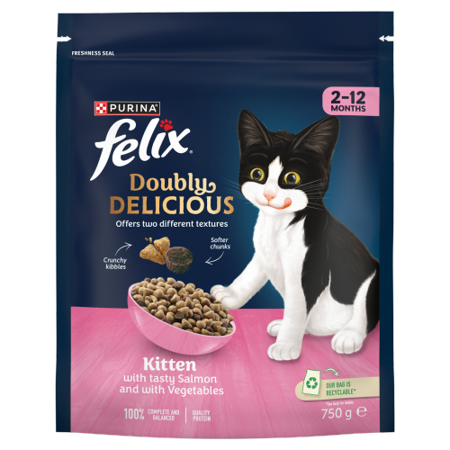 FELIX DOUBLY DELICIOUS KITTEN SALMON & VEGETABLES DRY CAT FOOD 750G