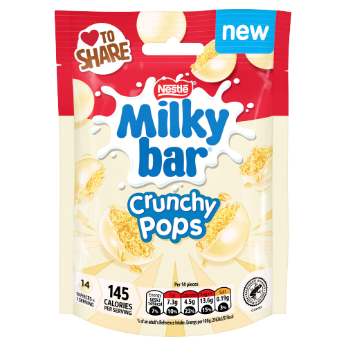 MILKYBAR CRUNCHY POPS WHITE CHOCOLATE SHARING BAG 90G