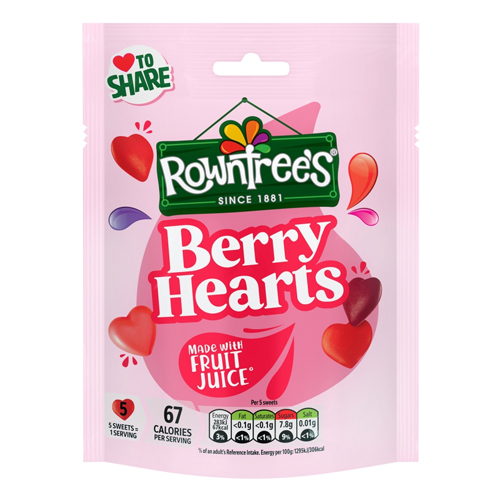 ROWNTREE'S BERRY HEARTS POUCH 115G