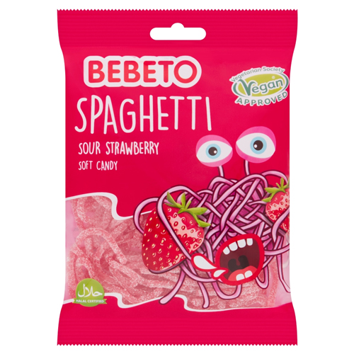 BEBETO SPAGHETTI SOUR STRAWBERRY SOFT CANDY PMP 50P 70G