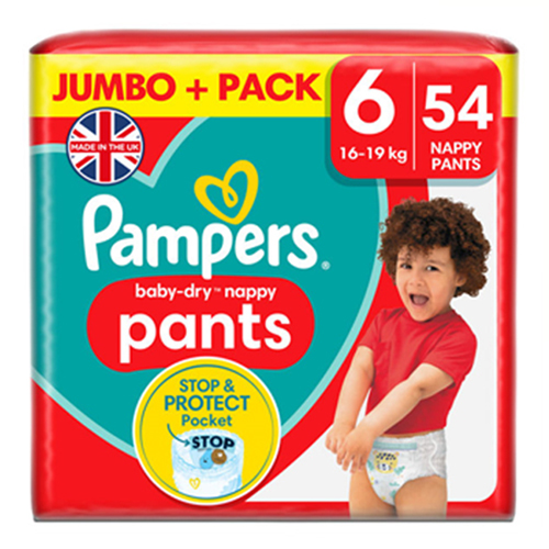PAMPERS BABY DRY NAPPY PANTS SIZE 6 JUMBO 54PK